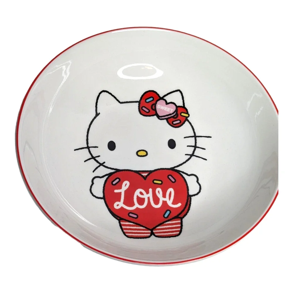 Hello Kitty Ceramic Large‎ Serving Bowl & Mug Dish Set Hearts Red & White NEW